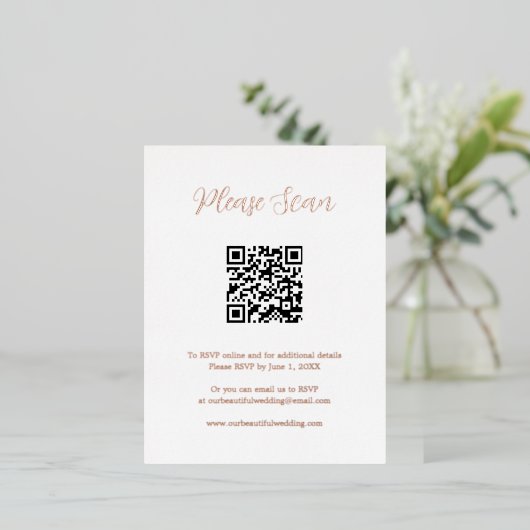 Roos Gold Foil QR Code Wedding Enclosure Kaart (Staand Voorkant)