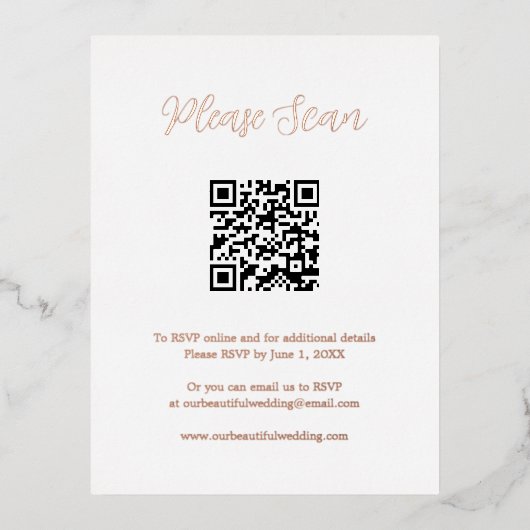 Roos Gold Foil QR Code Wedding Enclosure Kaart (Voorkant)