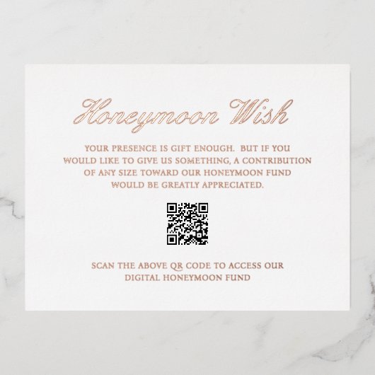 Roos Gold Foil QR Code Wedding Enclosure Kaart (Voorkant)