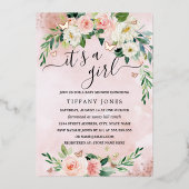 ROOS GOLD FOIL Roze Blush Bloemen Baby shower Folie Uitnodiging (Voorkant)