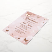 ROOS GOLD FOIL Roze Butterfly Quinceanera Folie Uitnodiging (Gedraaid)