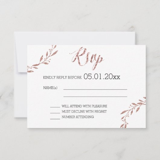 Roos Gold Foil RSVP-kaarten voor weddenschappen RSVP Kaartje (Achterkant)