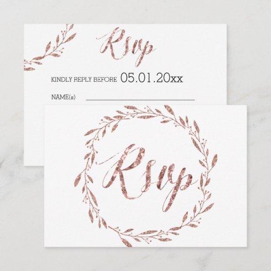Roos Gold Foil RSVP-kaarten voor weddenschappen RSVP Kaartje (Voorkant / Achterkant)