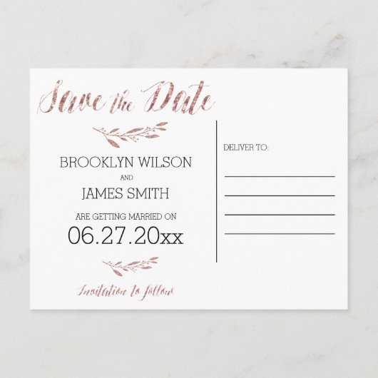Roos Gold Foil Save the Date Briefkaarten Wreated (Achterkant)
