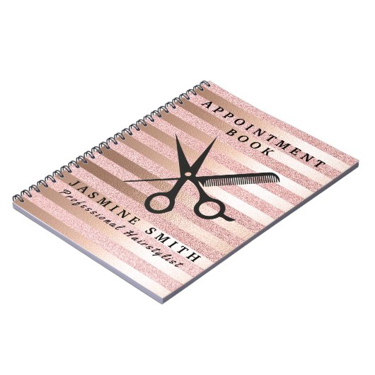 Roos Gold Foil schaar en Comb Logo Haarstylist Notitieboek (Linkerzijde)