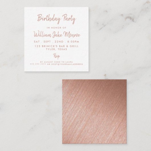 Roos Gold Foil & Script Birthday Party Ticket (Voorkant / Achterkant)
