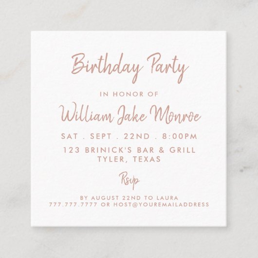 Roos Gold Foil & Script Birthday Party Ticket (Voorkant)