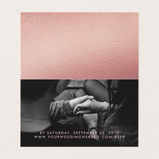 Roos Gold Foil Script Double Photo RSVP-kaart Visitekaartje (Binnenkant ongevouwen)