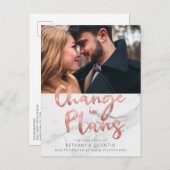 Roos Gold Foil Script Marmeren bruiloft uitstel Briefkaart (Voorkant / Achterkant)