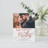 Roos Gold Foil Script Marmeren bruiloft uitstel Briefkaart (Staand voorkant)