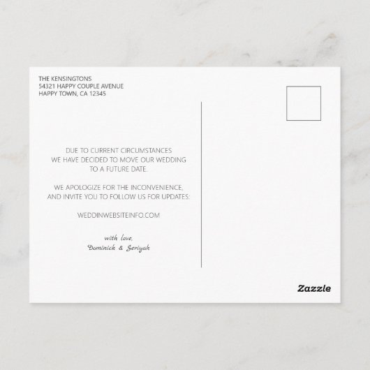 Roos Gold Foil Script Marmeren bruiloft uitstel Briefkaart (Achterkant)