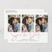 Roos Gold Foil Script Meerdere foto's Sla de datum Aankondigingskaart (Voorkant / Achterkant)