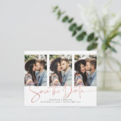 Roos Gold Foil Script Meerdere foto's Sla de datum Aankondigingskaart (Staand voorkant)