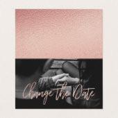 Roos Gold Foil Script Photo Change the Date Card Visitekaartje (Buitenkant ongevouwen)
