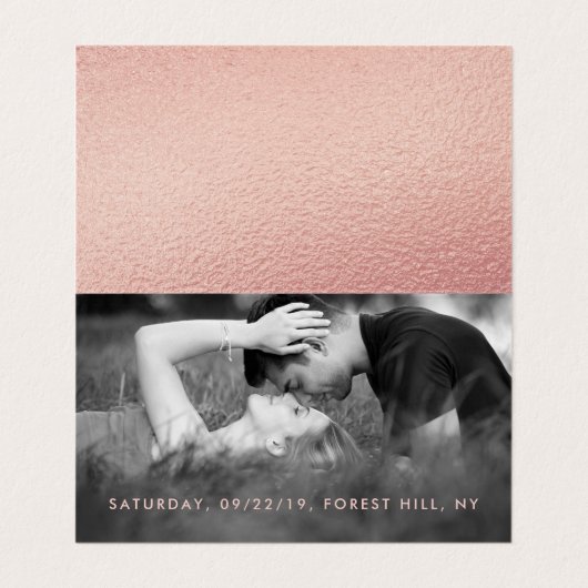 Roos Gold Foil Script Photo Change the Date Card Visitekaartje (Binnenkant ongevouwen)