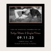 Roos Gold Foil & Script Photo Save the Date Card Visitekaartje (Binnenkant ongevouwen)