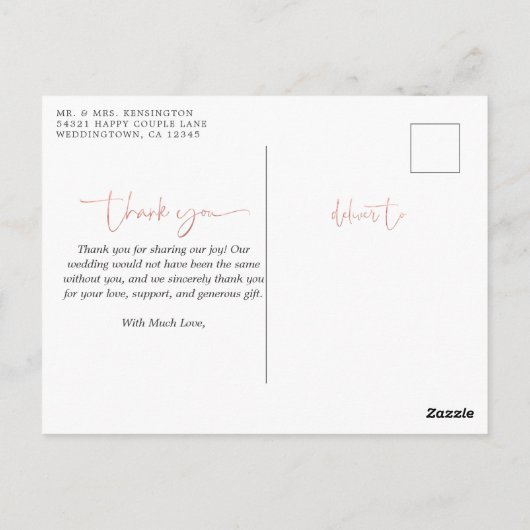 Roos Gold Foil Script Photo Weddenschap Bedankt Briefkaart (Achterkant)