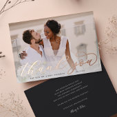Roos Gold Foil Script Weduwfoto Hartelijk dank Folie Uitnodiging