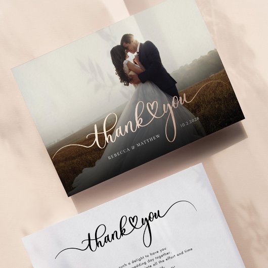 Roos Gold Foil Script Weduwfoto Hartelijk dank Folie Uitnodiging