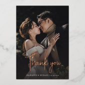 Roos Gold Foil Script Weduwfoto Hartelijk dank Folie Uitnodiging (Voorkant)