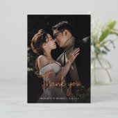 Roos Gold Foil Script Weduwfoto Hartelijk dank Folie Uitnodiging (Staand Voorkant)