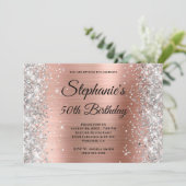 Roos Gold Foil Silver Glitter Monogram Birthday Kaart (Staand voorkant)