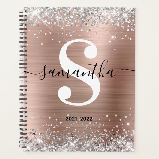 Roos Gold Foil Silver Glitter Style Monogram Planner (Voorkant)
