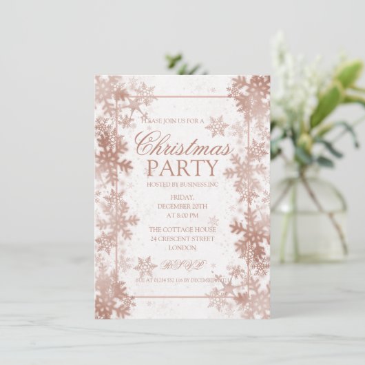 Roos Gold Foil Sneeuwvlokken Kerstfeest Kaart (Staand voorkant)