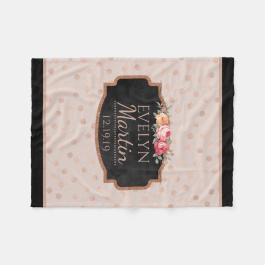 Roos Gold Foil Stippen Chalkboard Monogramal Flora Fleece Deken (Voorkant (Horizontaal))