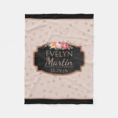 Roos Gold Foil Stippen Chalkboard Monogramal Flora Fleece Deken (Voorkant)