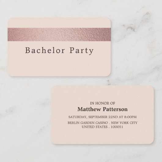 Roos Gold Foil Stripe, Bachelor Party Ticket (Voorkant / Achterkant)