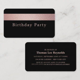 Roos Gold Foil Stripe, Black Birthday Party Ticket