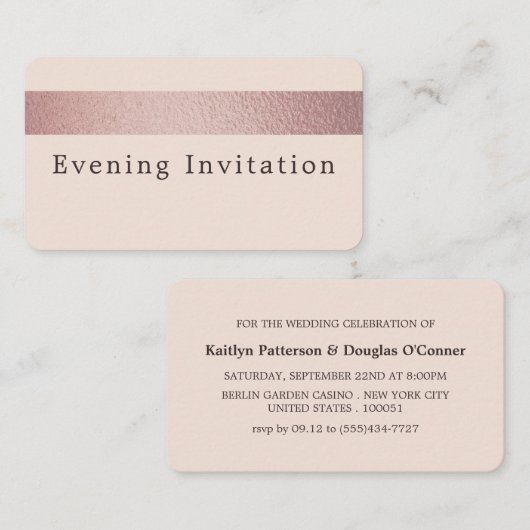 Roos Gold Foil Stripe, Evening Event Ticket Invite (Voorkant / Achterkant)