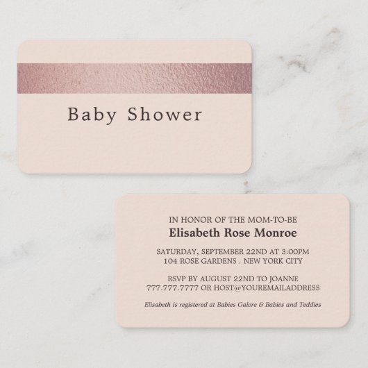 Roos Gold Foil Stripe, roze Baby shower Ticket (Voorkant / Achterkant)