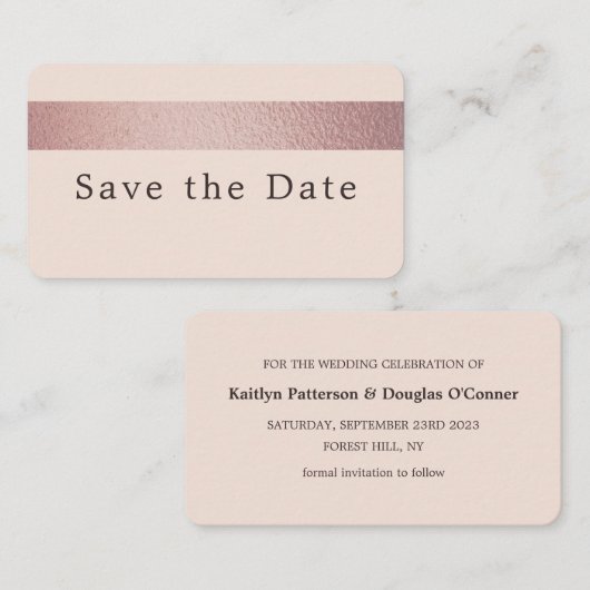 Roos Gold Foil Stripe, sla de datum Kaart op Visitekaartje (Voorkant / Achterkant)