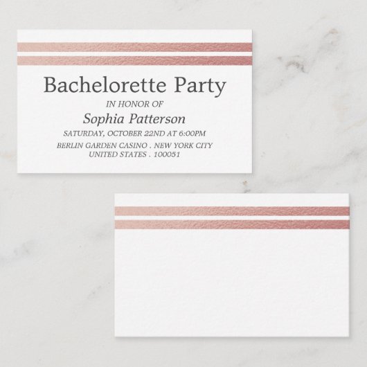 Roos Gold Foil Stripes Bachelorette Party Ticket (Voorkant / Achterkant)
