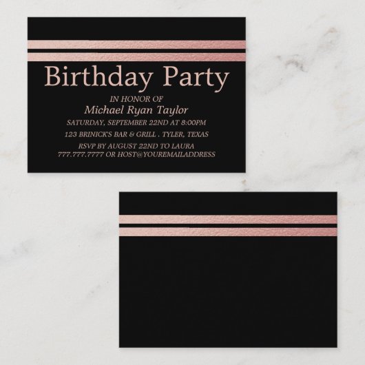 Roos Gold Foil Stripes Birthday Party Ticket (Voorkant / Achterkant)