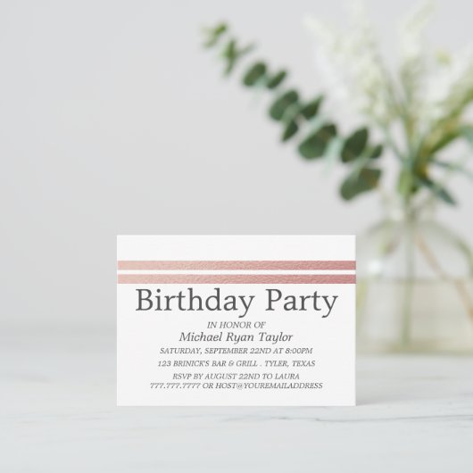 Roos Gold Foil Stripes Birthday Party Ticket (Staand voorkant)