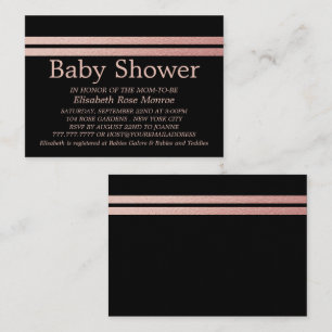 Roos Gold Foil Stripes, Black Baby shower Ticket