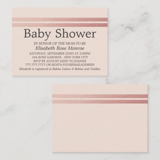 Roos Gold Foil Stripes, roze Baby shower Ticket (Voorkant / Achterkant)