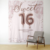 Roos Gold Foil Sweet 16 ballonnen Roze achtergrond Wandkleed (In situ)