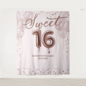Roos Gold Foil Sweet 16 ballonnen Roze achtergrond Wandkleed (Voorkant)