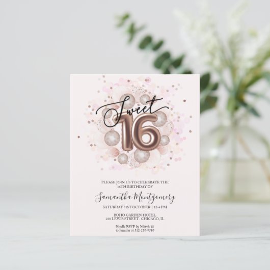 Roos Gold Foil Sweet 16 Balloons - Begrotingsuitno (Staand voorkant)