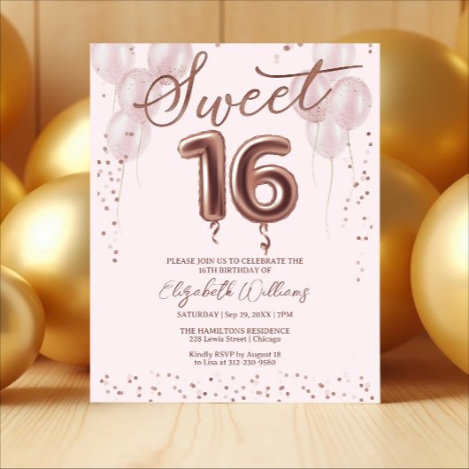 Roos Gold Foil Sweet 16 Balloons - Begrotingsuitno