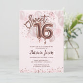 Roos Gold Foil Sweet 16 Bday Balloons Party Roos Kaart (Staand voorkant)
