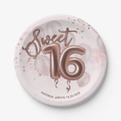 Roos Gold Foil Sweet 16 Bday Balloons Party Roos Papieren Bordje (Voorkant)
