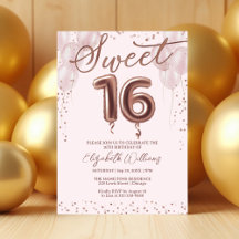 Roos Gold Foil Sweet 16 Birthday Balloons Roze