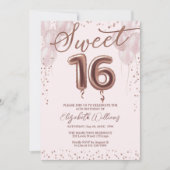 Roos Gold Foil Sweet 16 Birthday Balloons Roze Kaart (Voorkant)