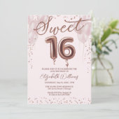 Roos Gold Foil Sweet 16 Birthday Balloons Roze Kaart (Staand voorkant)