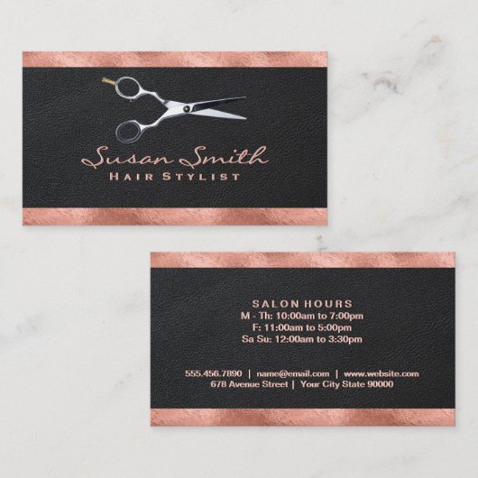 Roos Gold Foil Trim | Leder | Schaar Visitekaartje (Voorkant / Achterkant)